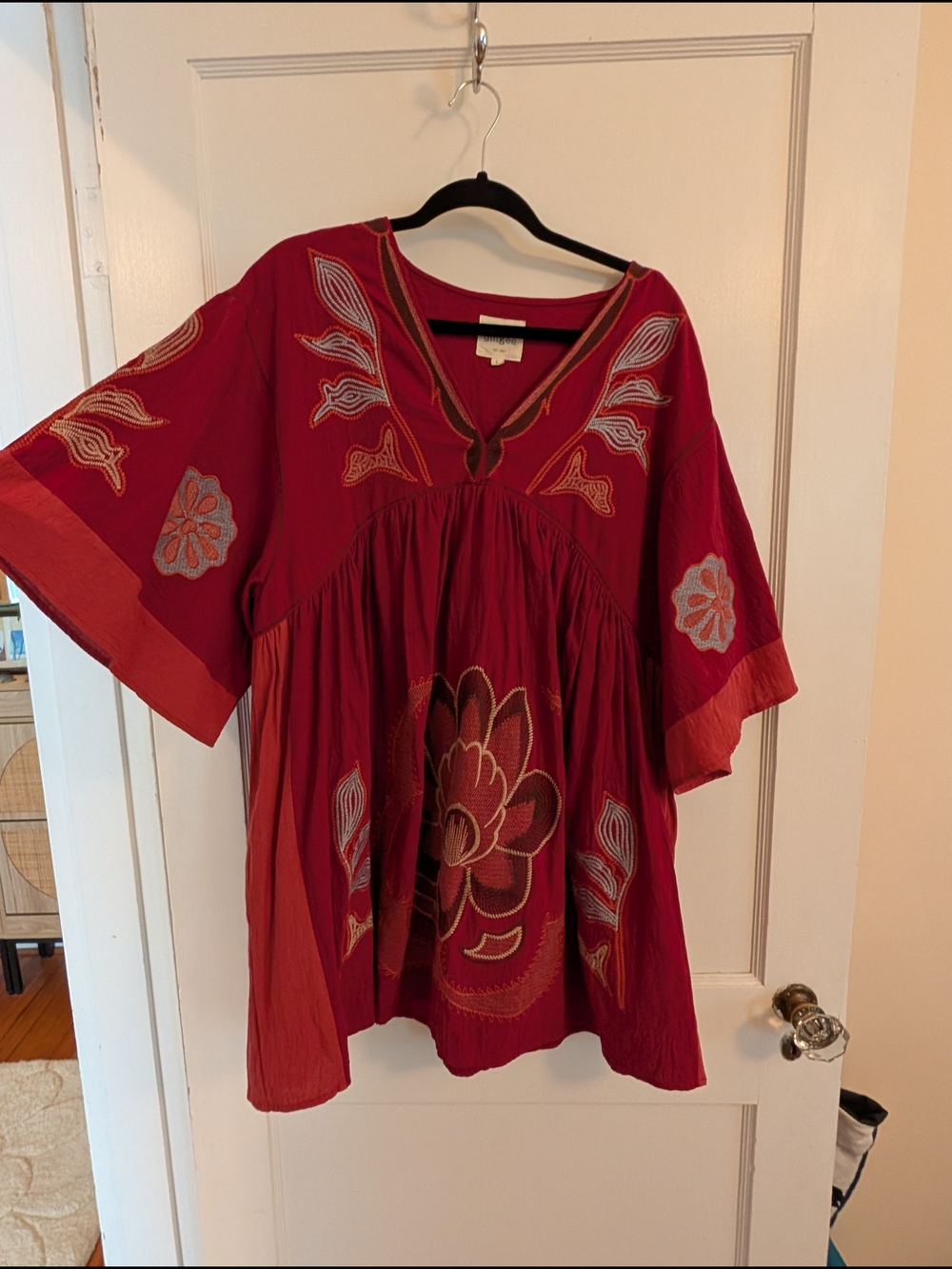 Umgee Dark Red Embroidered V-Neck Boho Tunic